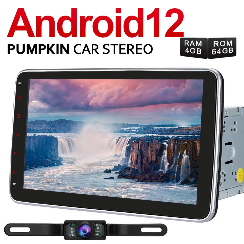 Pumpkin 10.1 inch Android 12 Double DIN Car Stereo with Rotating Screen