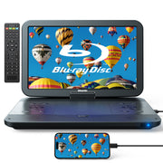 17.6" Portable Blu Ray DVD Player with 15.4" Screen, HDMI Input/Output, Sync Screen, 5 Hours Playing Time, 1080P MP4 MKV Video, Surround Audio, USB SD