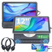 12" Dual Car DVD Players Portable DVD Players for Car Headrest Play a Same or Two Different Movies with 5-Hour Rechargeable Battery, Mounting Brackets, All Region, Support USB/Sync TV HDMI