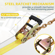 6 × Tie Down Straps Tire straps and 4 Solid Ratchet Straps with 16" Heavy Duty Chain & Snap Hooks