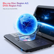 17.6" Portable Blu Ray DVD Player with 15.4" Screen, HDMI Input/Output, Sync Screen, 5 Hours Playing Time, 1080P MP4 MKV Video, Surround Audio, USB SD