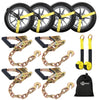 6 × Tie Down Straps Tire straps and 4 Solid Ratchet Straps with 16" Heavy Duty Chain & Snap Hooks