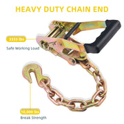 6 × Tie Down Straps Tire straps and 4 Solid Ratchet Straps with 16" Heavy Duty Chain & Snap Hooks