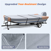 Heavy Duty Waterproof 600D Jon Boat Cover with Motor Cover Bar-tack Stitches Marine Grade UV Resistant Adjustable Side Straps, Fits 14ft Long and Beam Width up to 70 inches