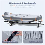 Heavy Duty Waterproof 600D Jon Boat Cover with Motor Cover Bar-tack Stitches Marine Grade UV Resistant Adjustable Side Straps, Fits 14ft Long and Beam Width up to 70 inches