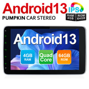 Pumpkin 10.1" Android 13 Head Unit Double Din 1280*720 IPS Touch Screen Car Stereo with Bluetooth Sat Nav (4GB+64GB)