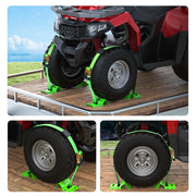 Trekassy Wheel Chock Tie-Down Kit with Rubber Blocks, Heavy Duty E Track Trailer Tie Down Tire Straps for ATV, UTV, Lawn Mower- 4 Pack