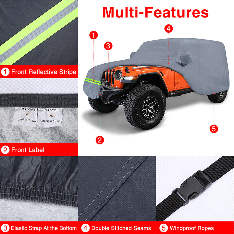 KAKIT Layers Heavy Duty Cover for Jeep Wrangler Waterproof All Weath - 4